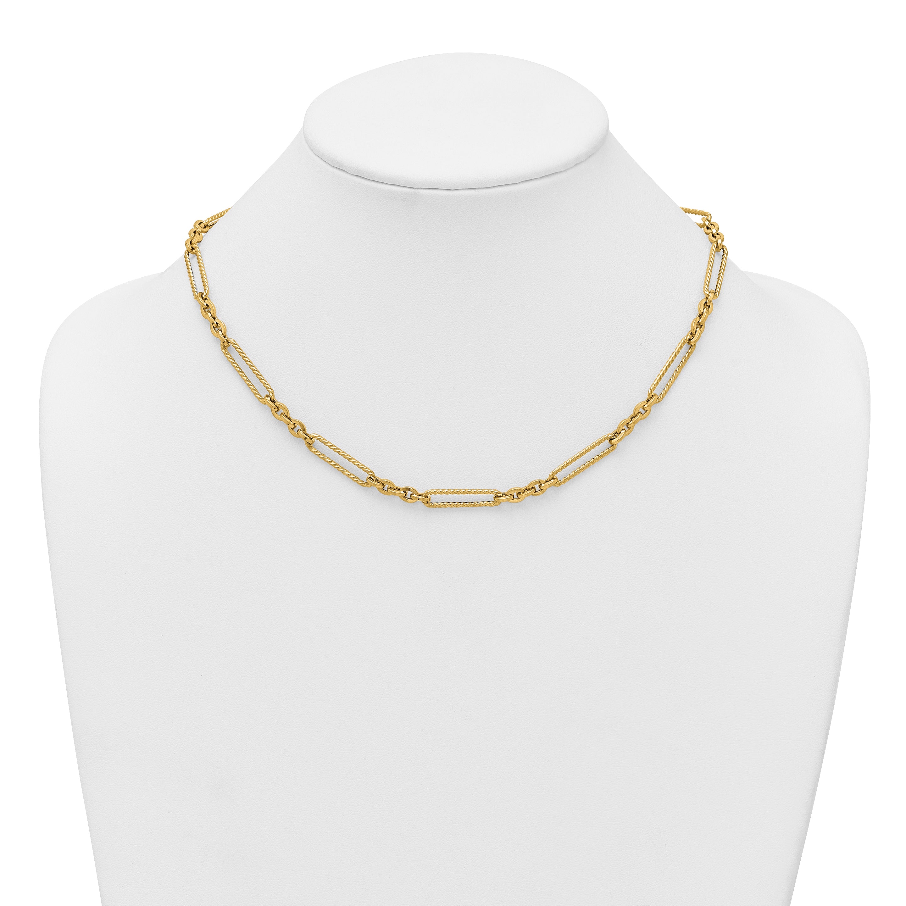 14K Polished and Textured Fancy Link with Toggle 18 inch Necklace