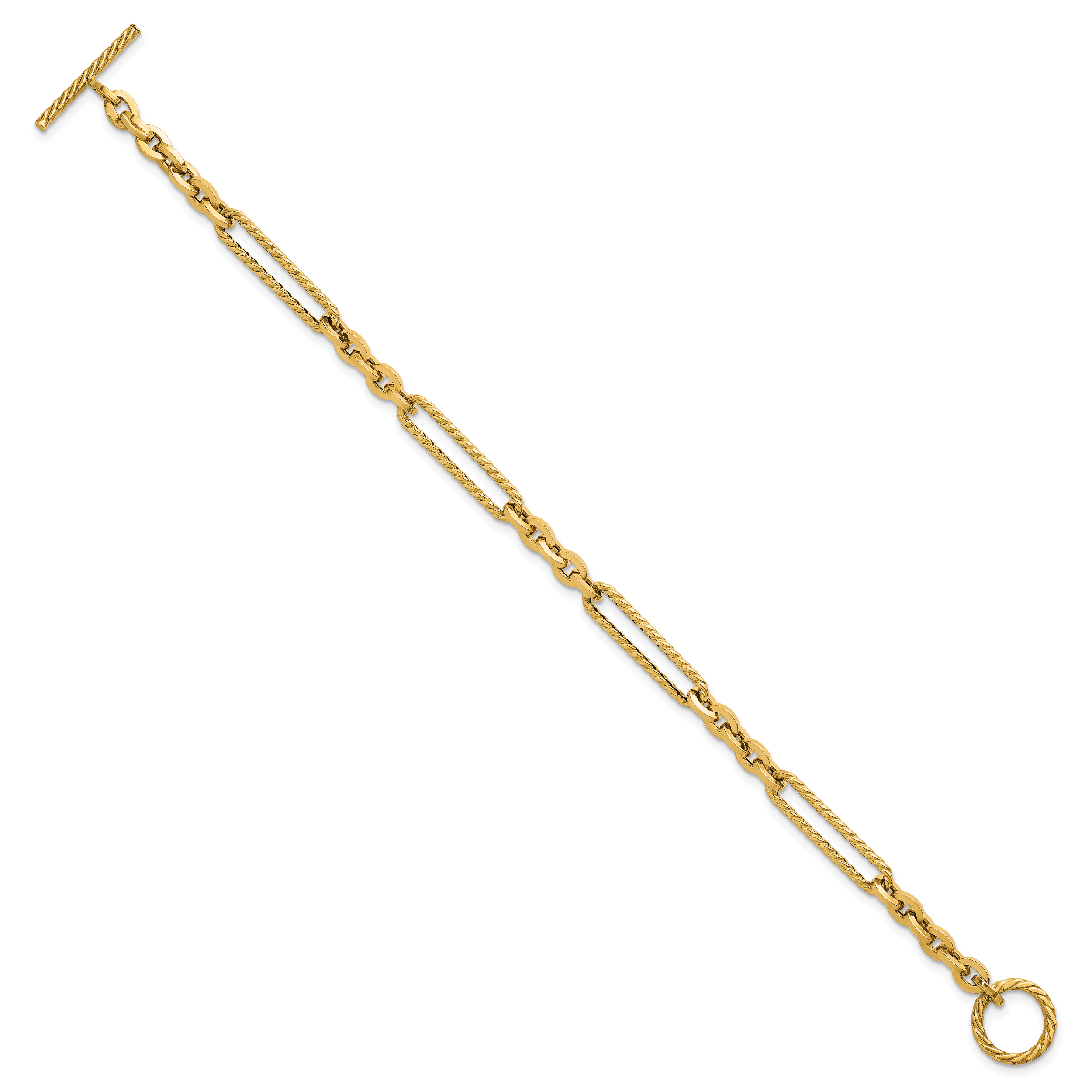 14K Polished and Textured Fancy Link with Toggle 7.5 inch Bracelet Secondary image
