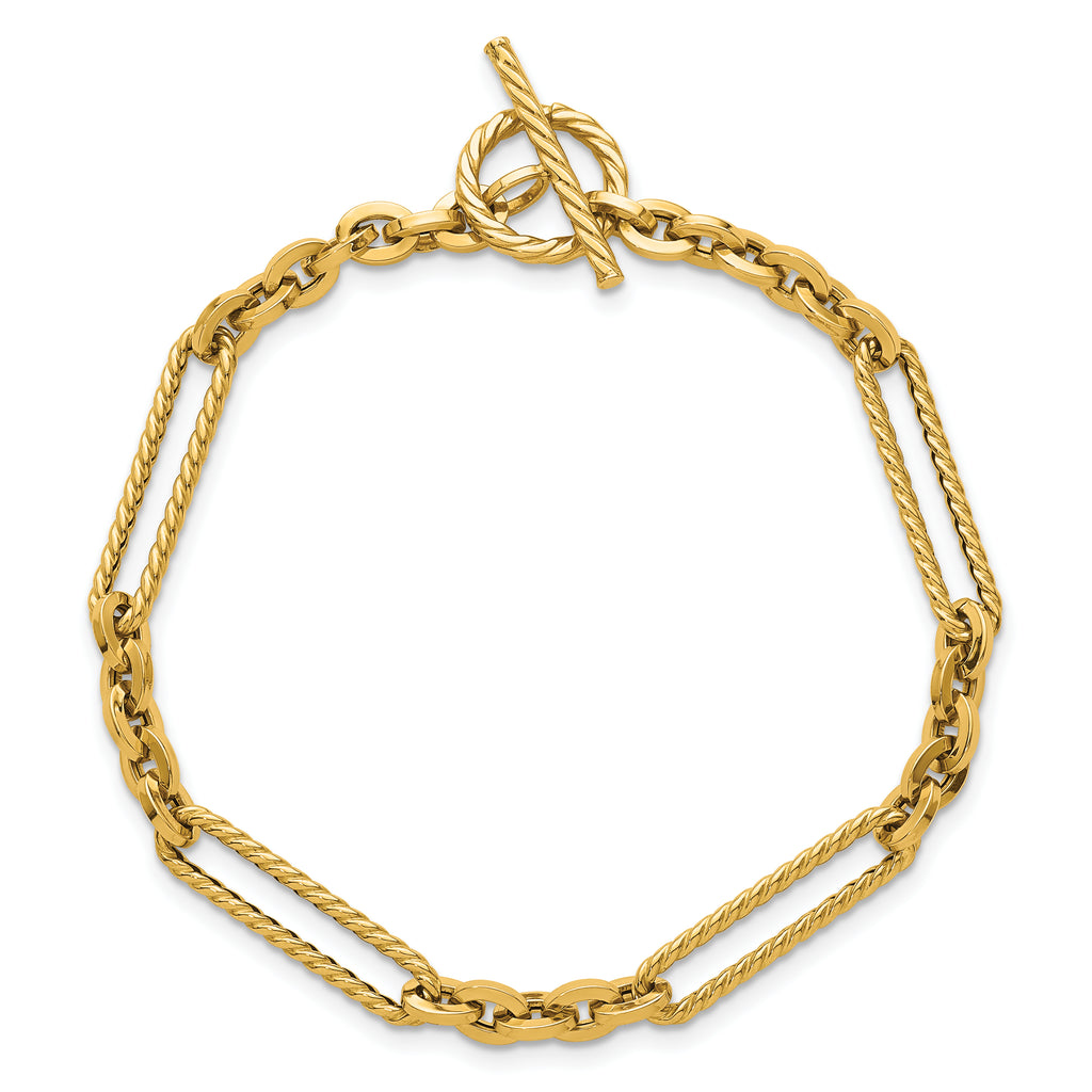 14K Polished and Textured Fancy Link with Toggle 7.5 inch Bracelet