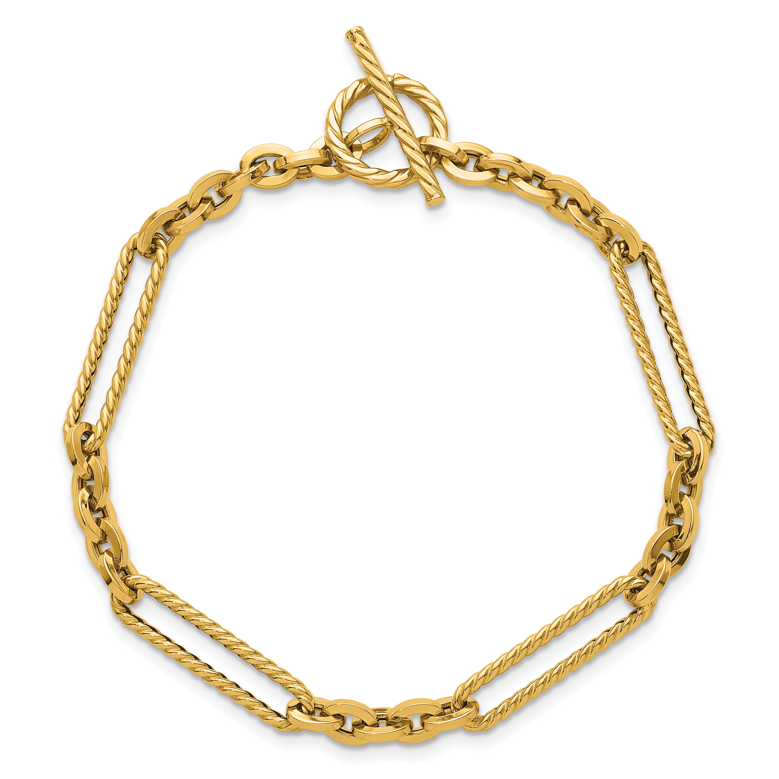 14K Polished and Textured Fancy Link with Toggle 7.5 inch Bracelet