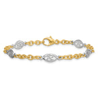 14k Two-tone Polished 6.5mm Fancy Cable Chain and Filigree Oval 7.25 inch Bracelet