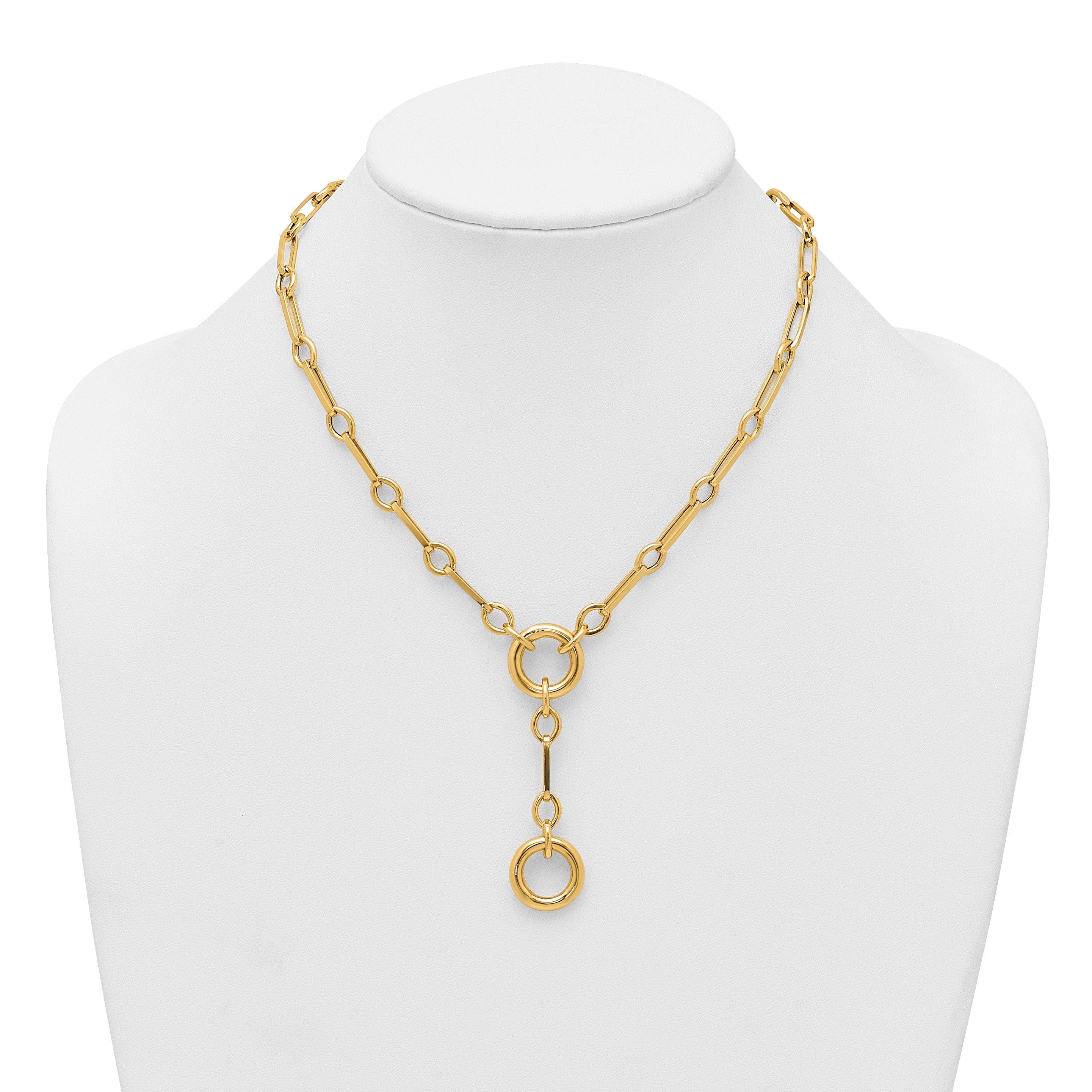 14k Polished Fancy Long Link with Circles 17.5 inch Y-Drop Necklace