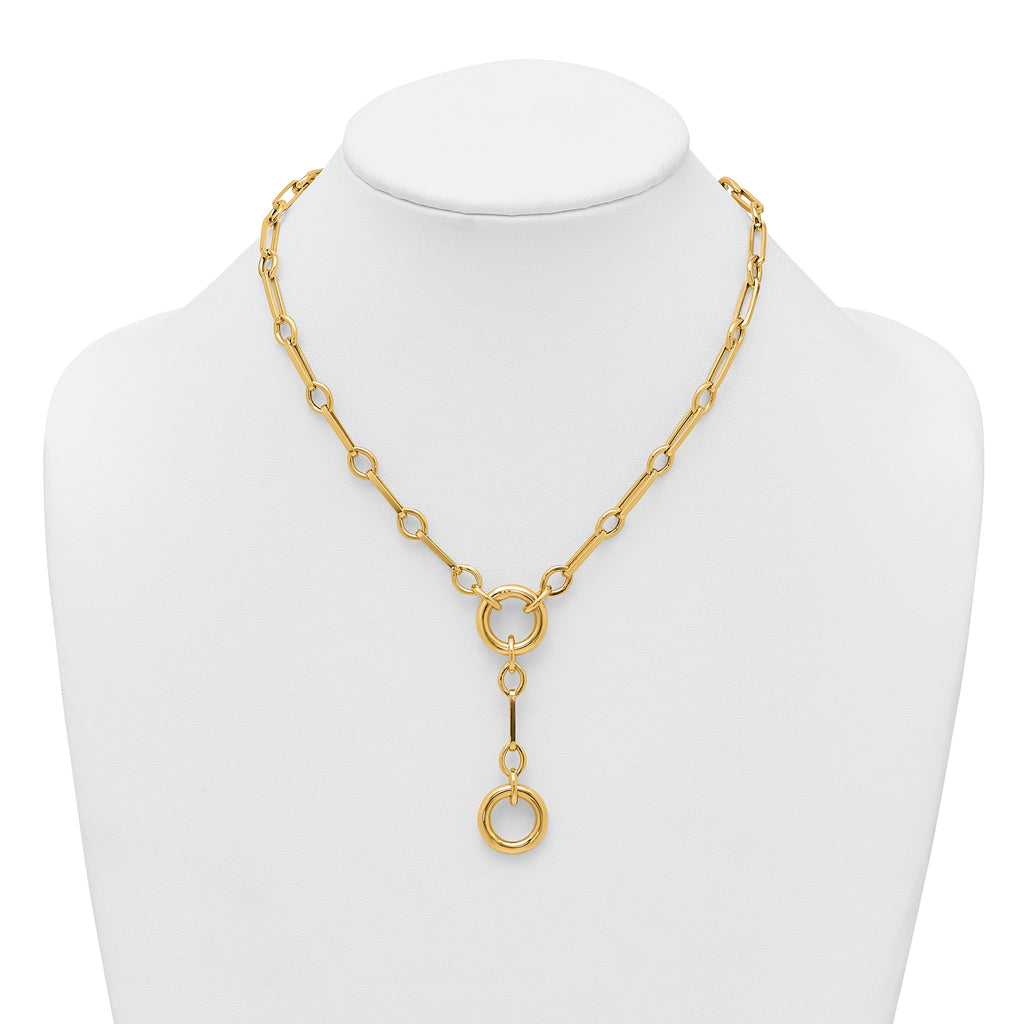 14k Polished Fancy Long Link with Circles 17.5 inch Y-Drop Necklace