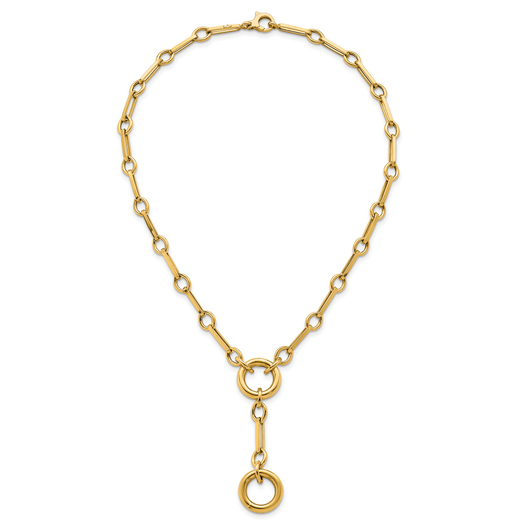 14k Polished Fancy Long Link with Circles 17.5 inch Y-Drop Necklace