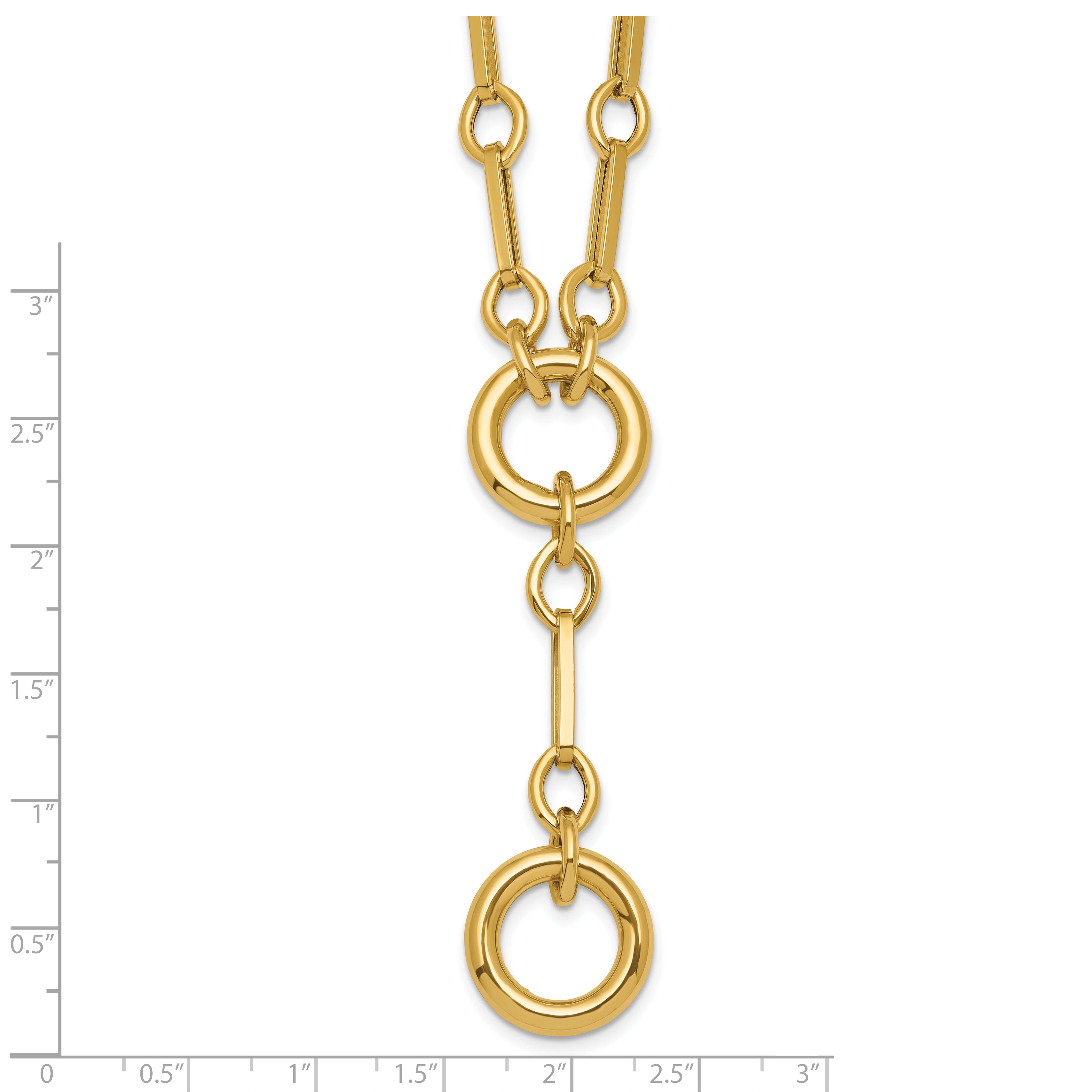 14k Polished Fancy Long Link with Circles 17.5 inch Y-Drop Necklace