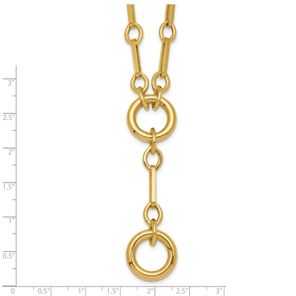 14k Polished Fancy Long Link with Circles 17.5 inch Y-Drop Necklace