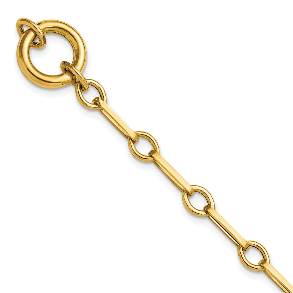 14k Polished Fancy Long Link with Circle 7.75 inch Bracelet