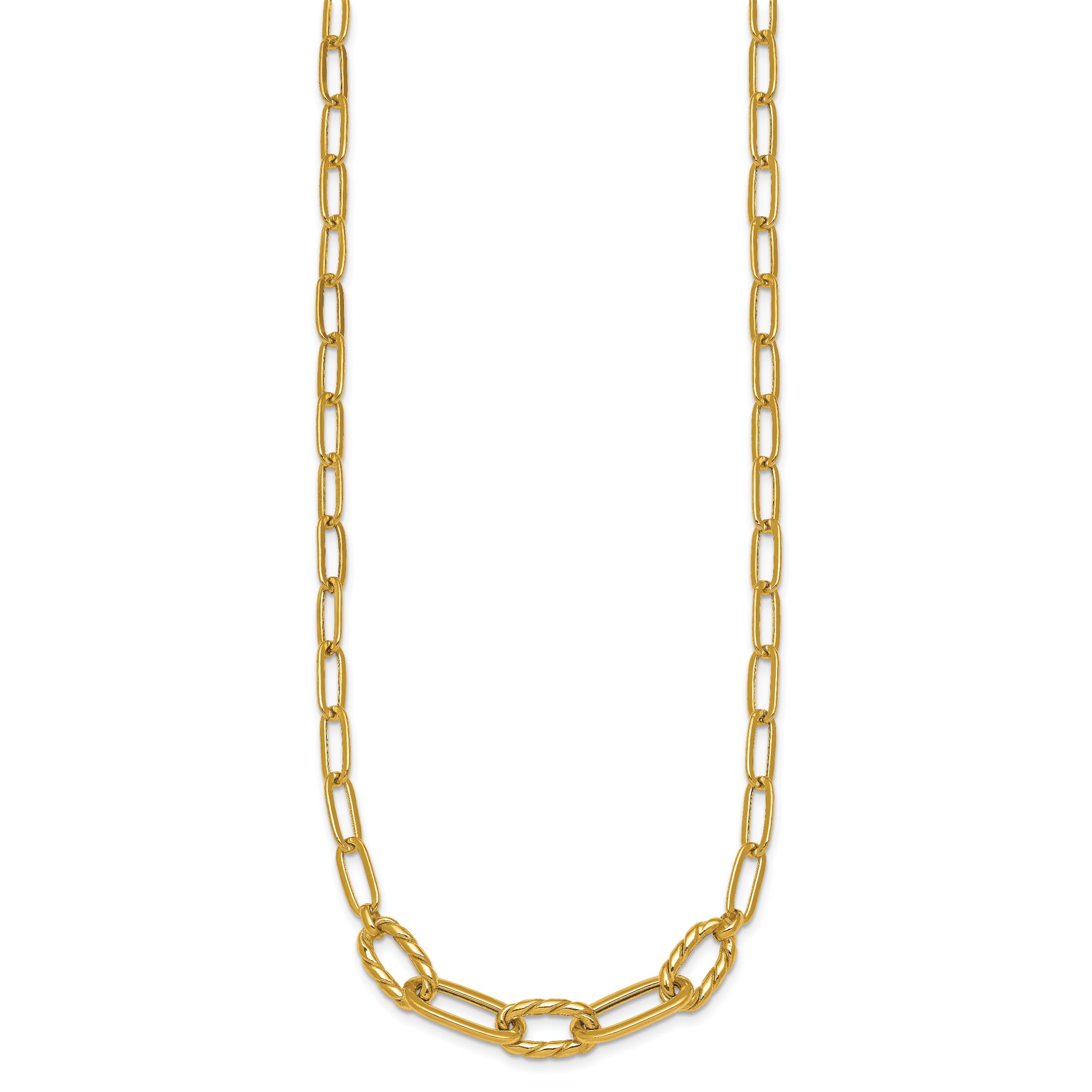 14K Polished Fancy Oval and Twisted Link 18 inch Paperclip Necklace
