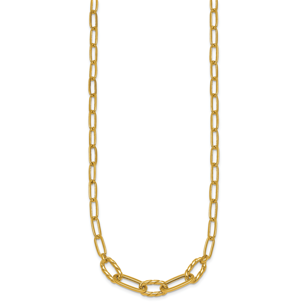 14K Polished Fancy Oval and Twisted Link 18 inch Paperclip Necklace