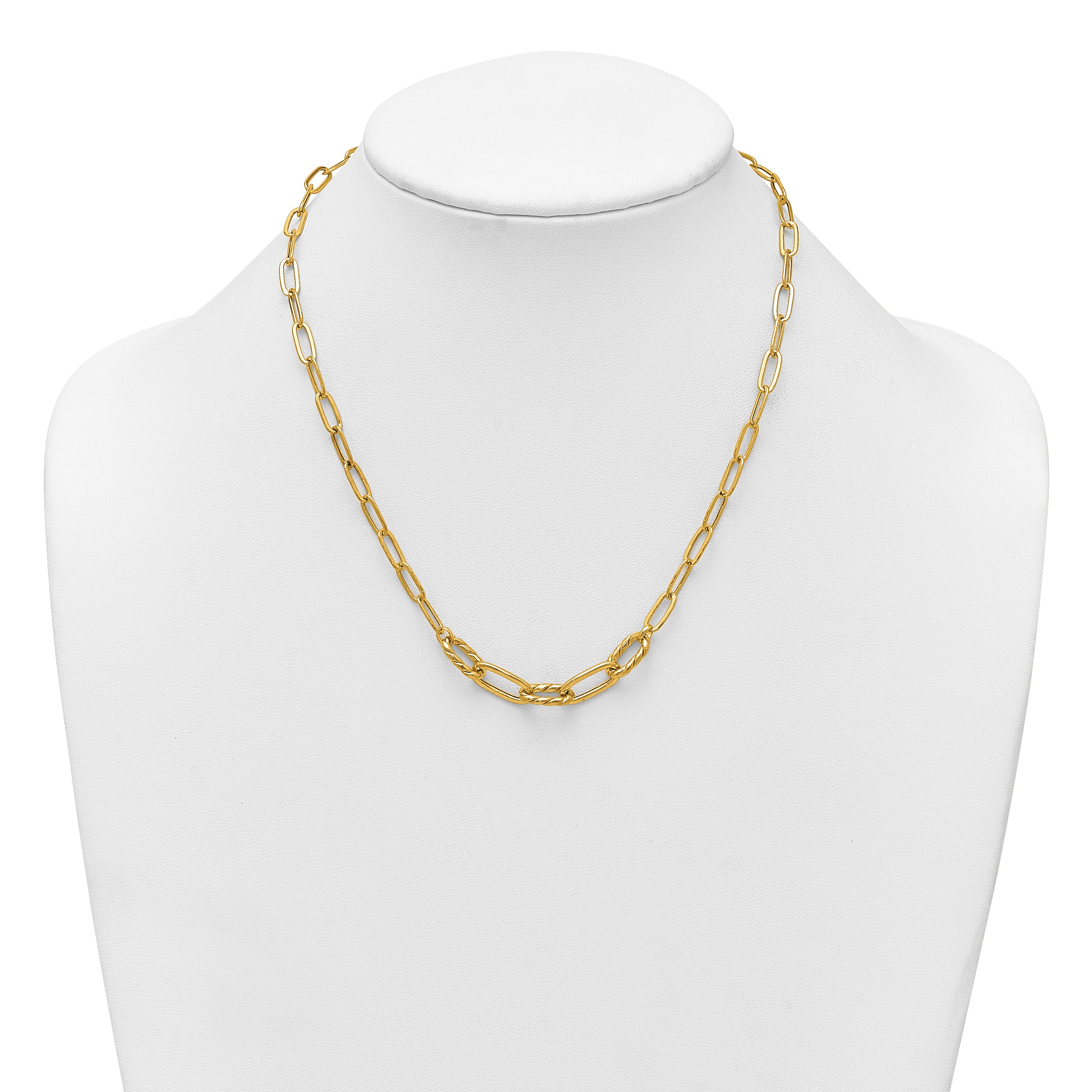 14K Polished Fancy Oval and Twisted Link 18 inch Paperclip Necklace