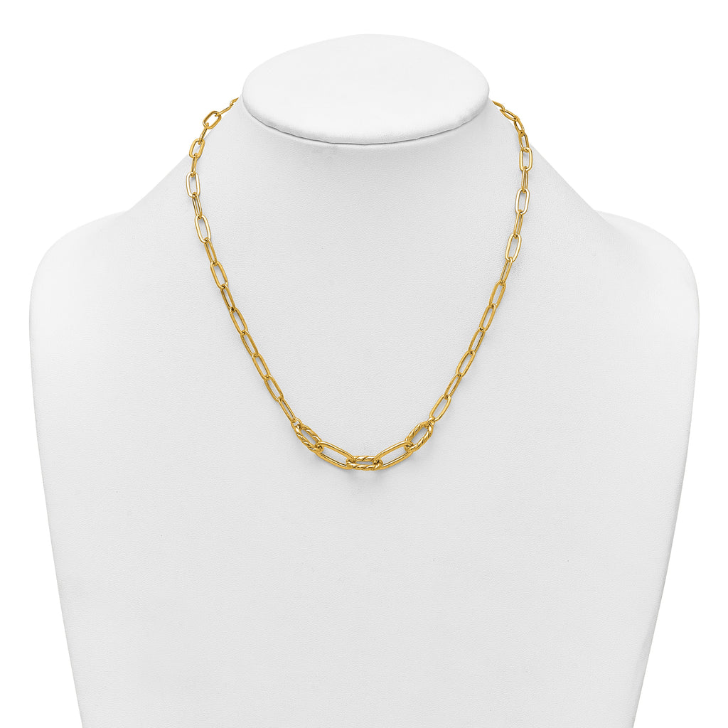 14K Polished Fancy Oval and Twisted Link 18 inch Paperclip Necklace
