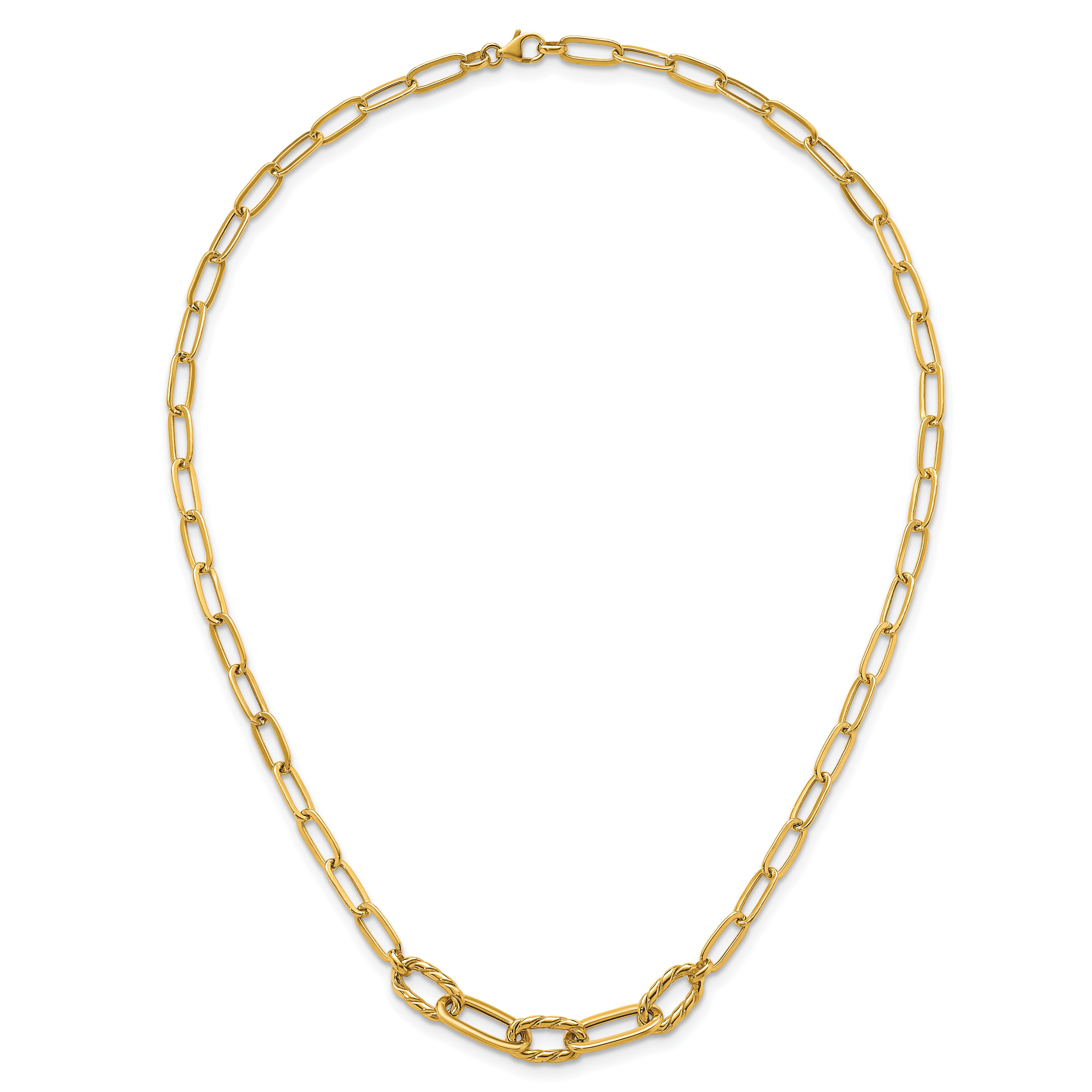 14K Polished Fancy Oval and Twisted Link 18 inch Paperclip Necklace