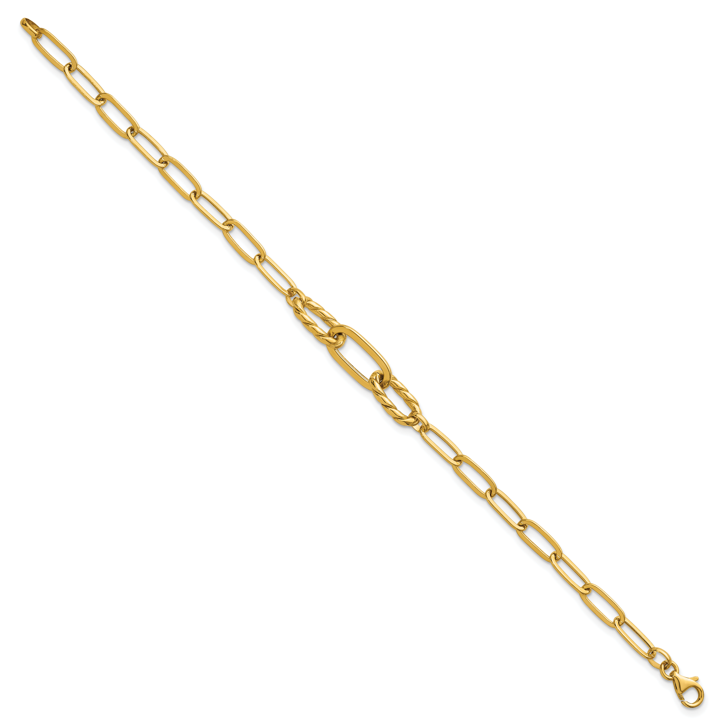 14K Polished Fancy Oval and Twisted Link 7.5 inch Paperclip Bracelet Secondary image