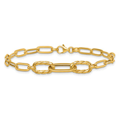 14K Polished Fancy Oval and Twisted Link 7.5 inch Paperclip Bracelet