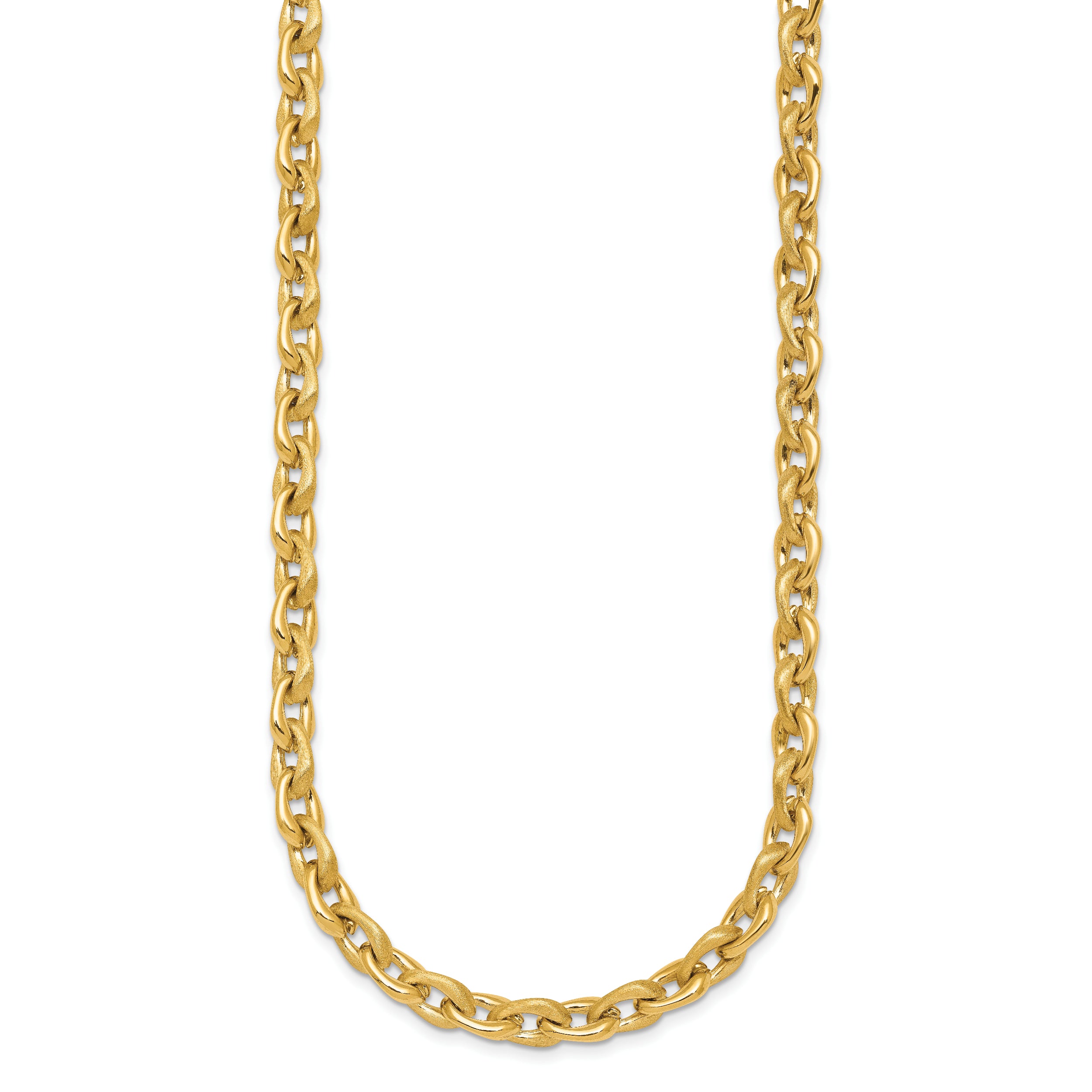 14k Polished And Brushed 6.5mm Fancy Cable Chain 18 inch Necklace