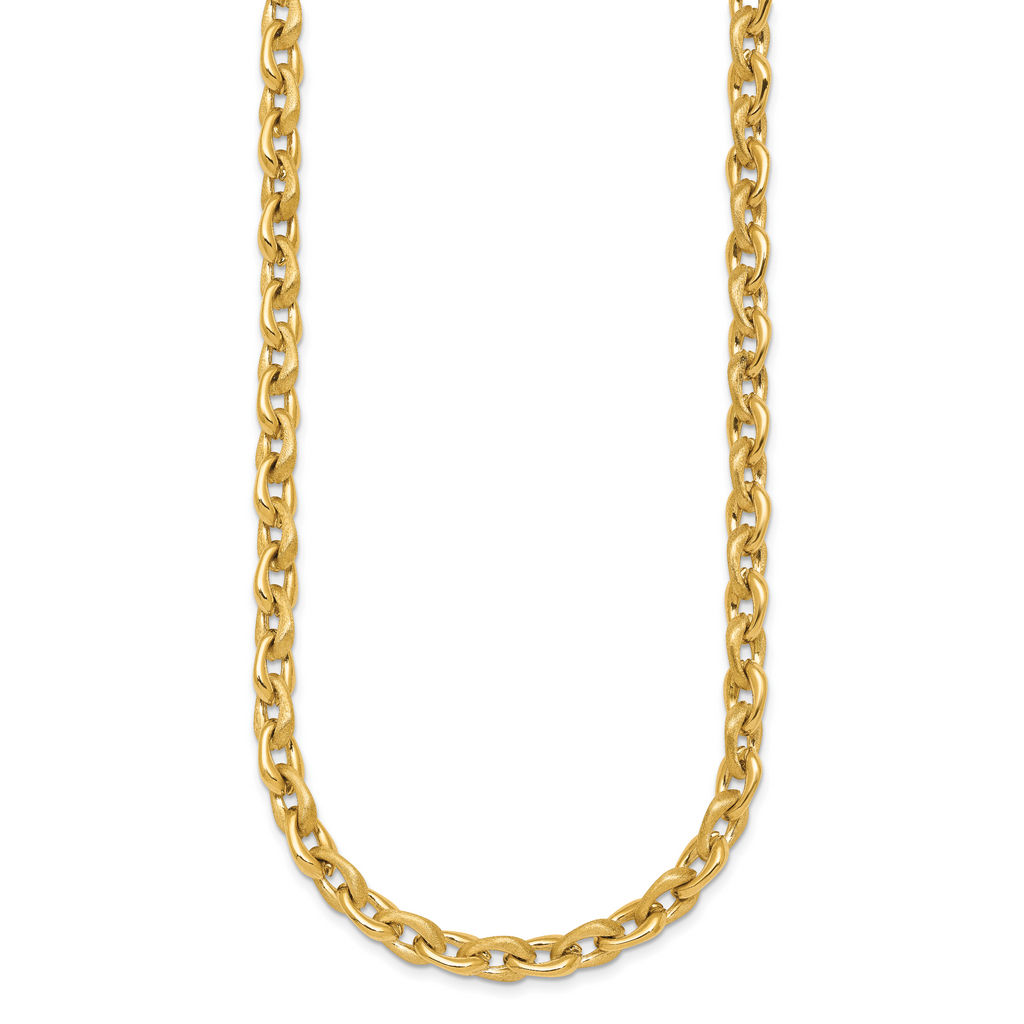 14k Polished And Brushed 6.5mm Fancy Cable Chain 18 inch Necklace