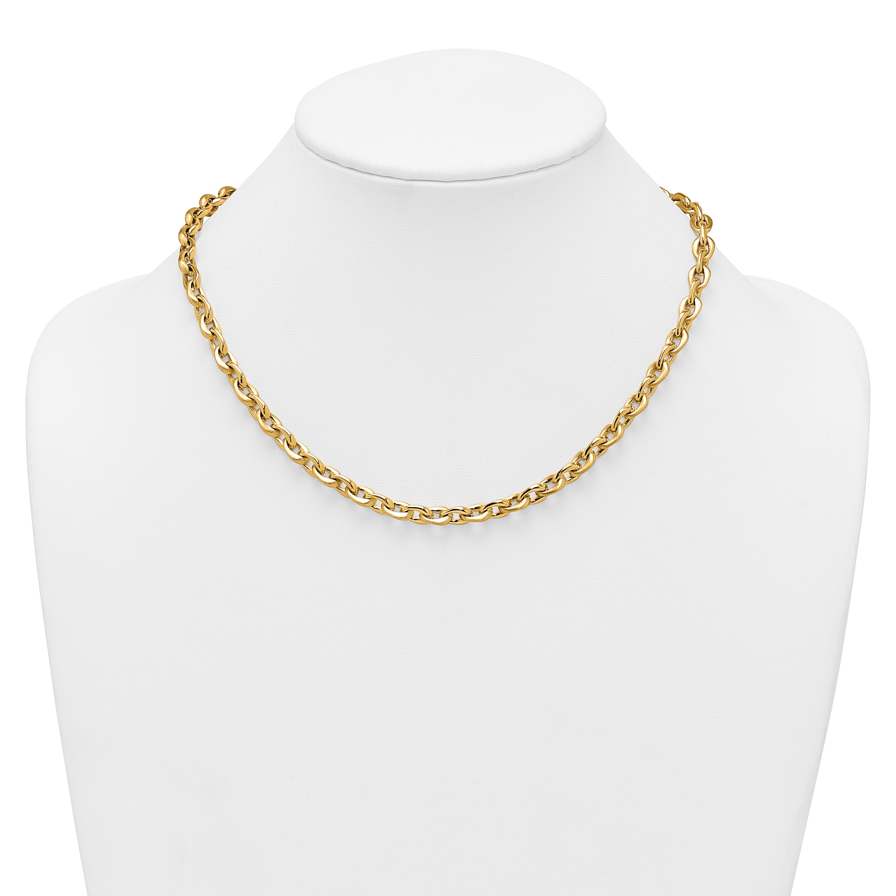 14k Polished And Brushed 6.5mm Fancy Cable Chain 18 inch Necklace