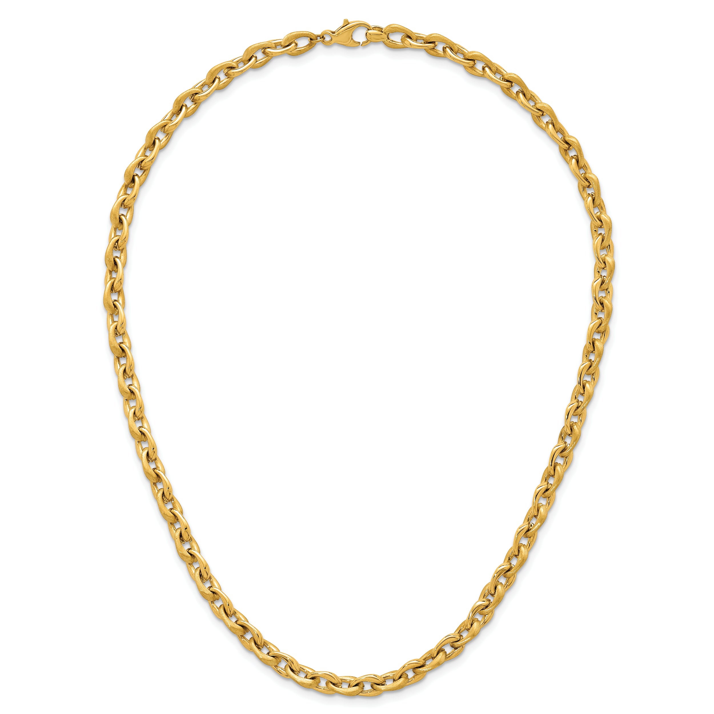 14k Polished And Brushed 6.5mm Fancy Cable Chain 18 inch Necklace