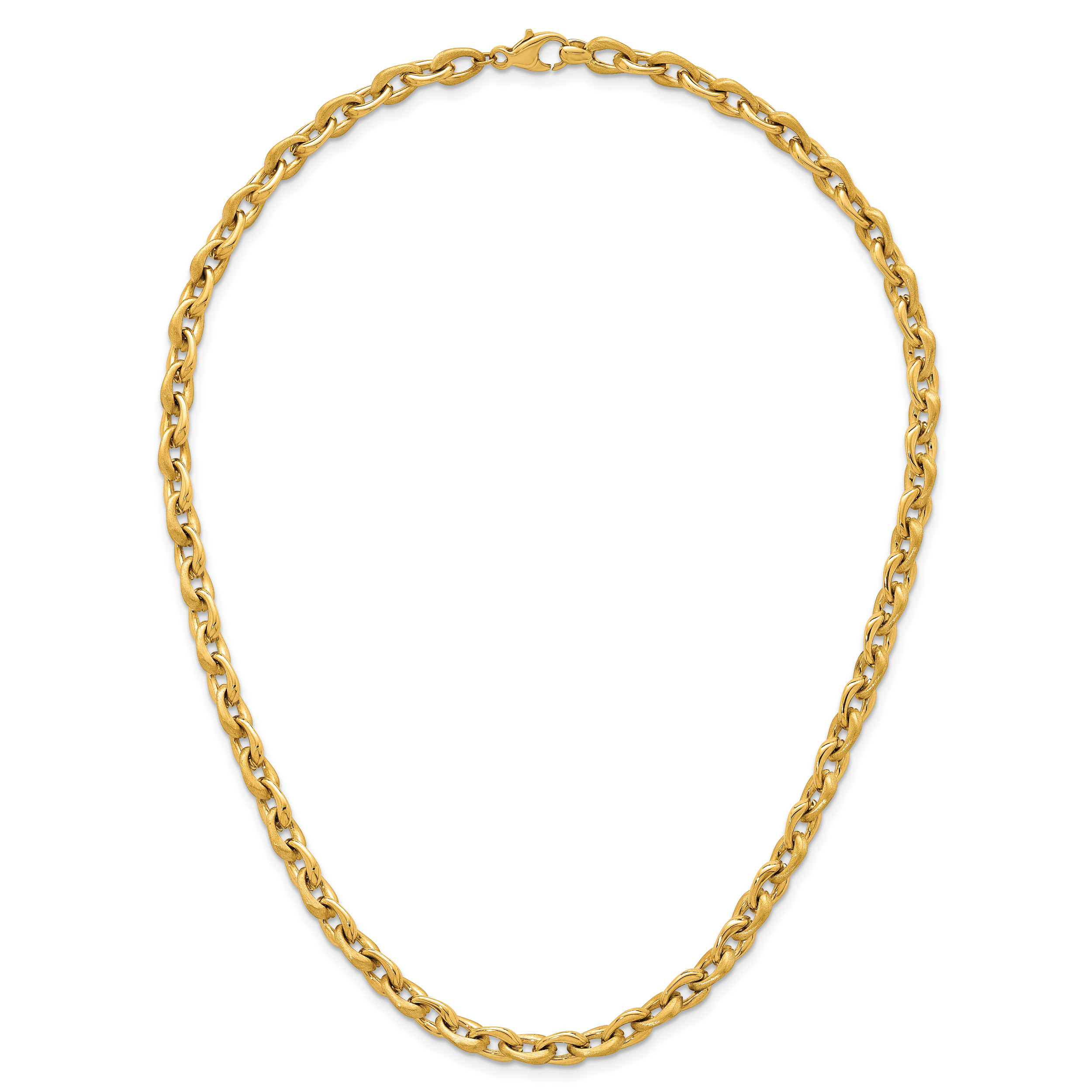 14k Polished And Brushed 6.5mm Fancy Cable Chain 18 inch Necklace