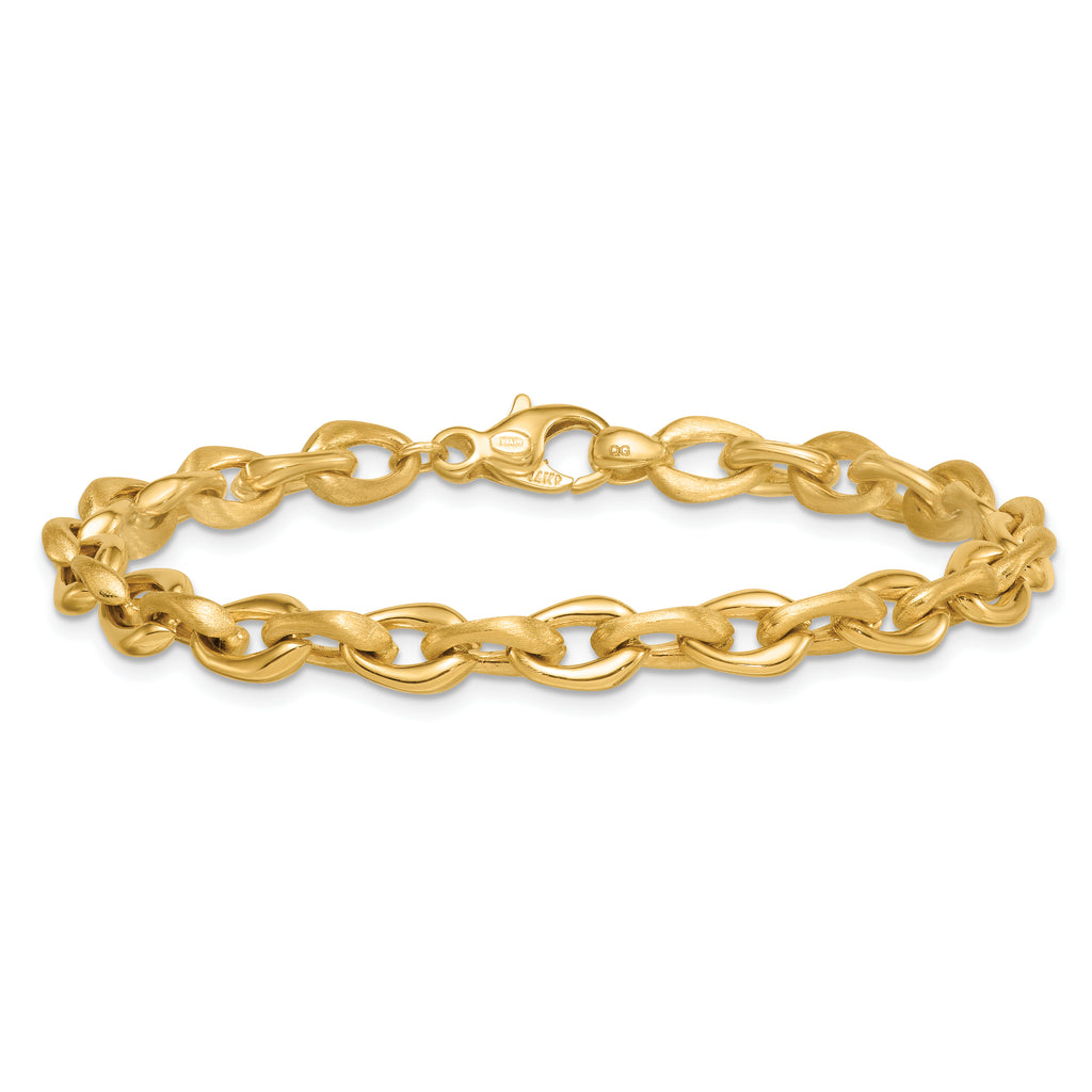 14k Polished And Brushed 6.5mm Fancy Cable Chain 7.5 inch Bracelet