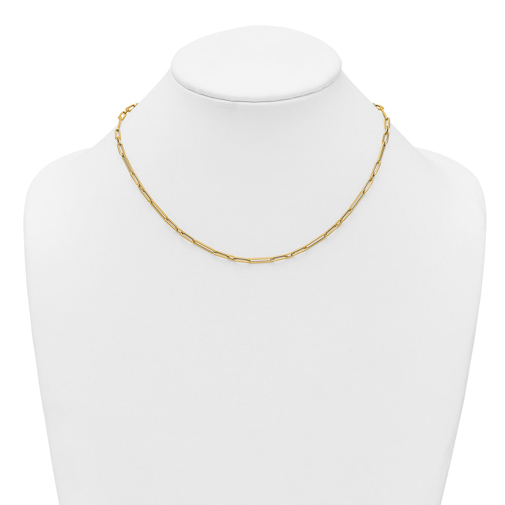 14k Polished 2.9mm Fancy Long and Short Paperclip Link 17 inch Necklace