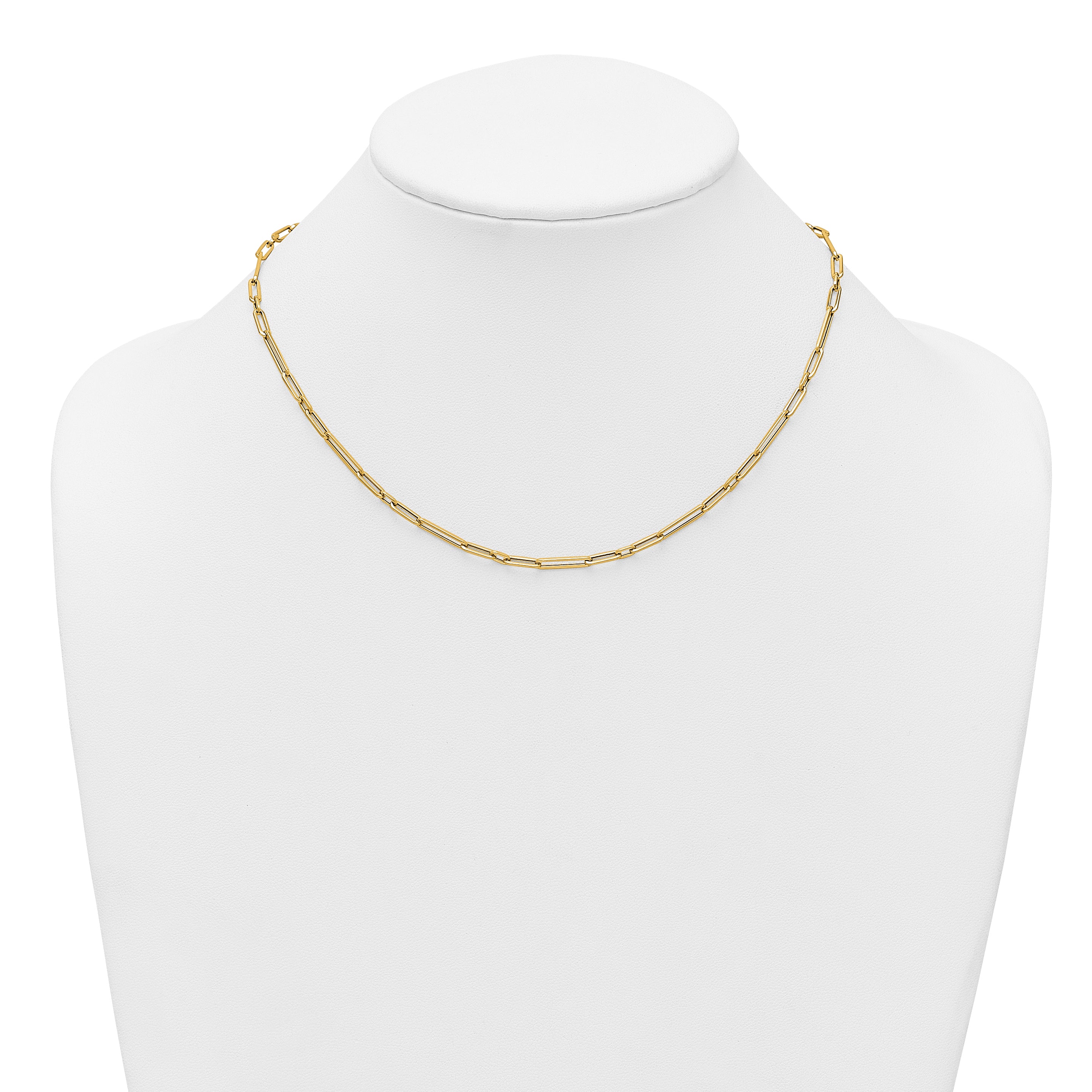 14k Polished 2.9mm Fancy Long and Short Paperclip Link 17 inch Necklace