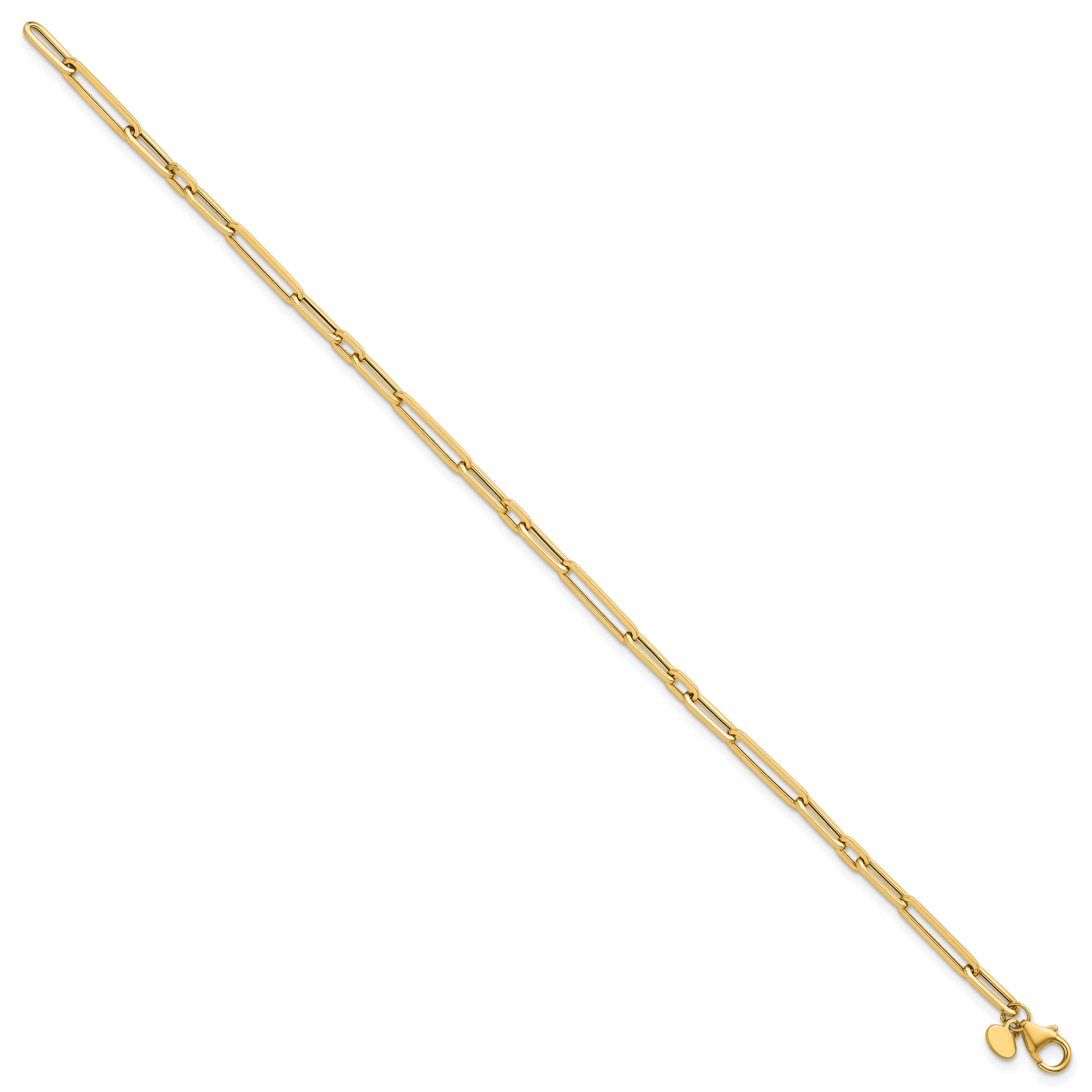 14k Polished 3mm Fancy Long and Short Paperclip Link 7.5 inch Bracelet