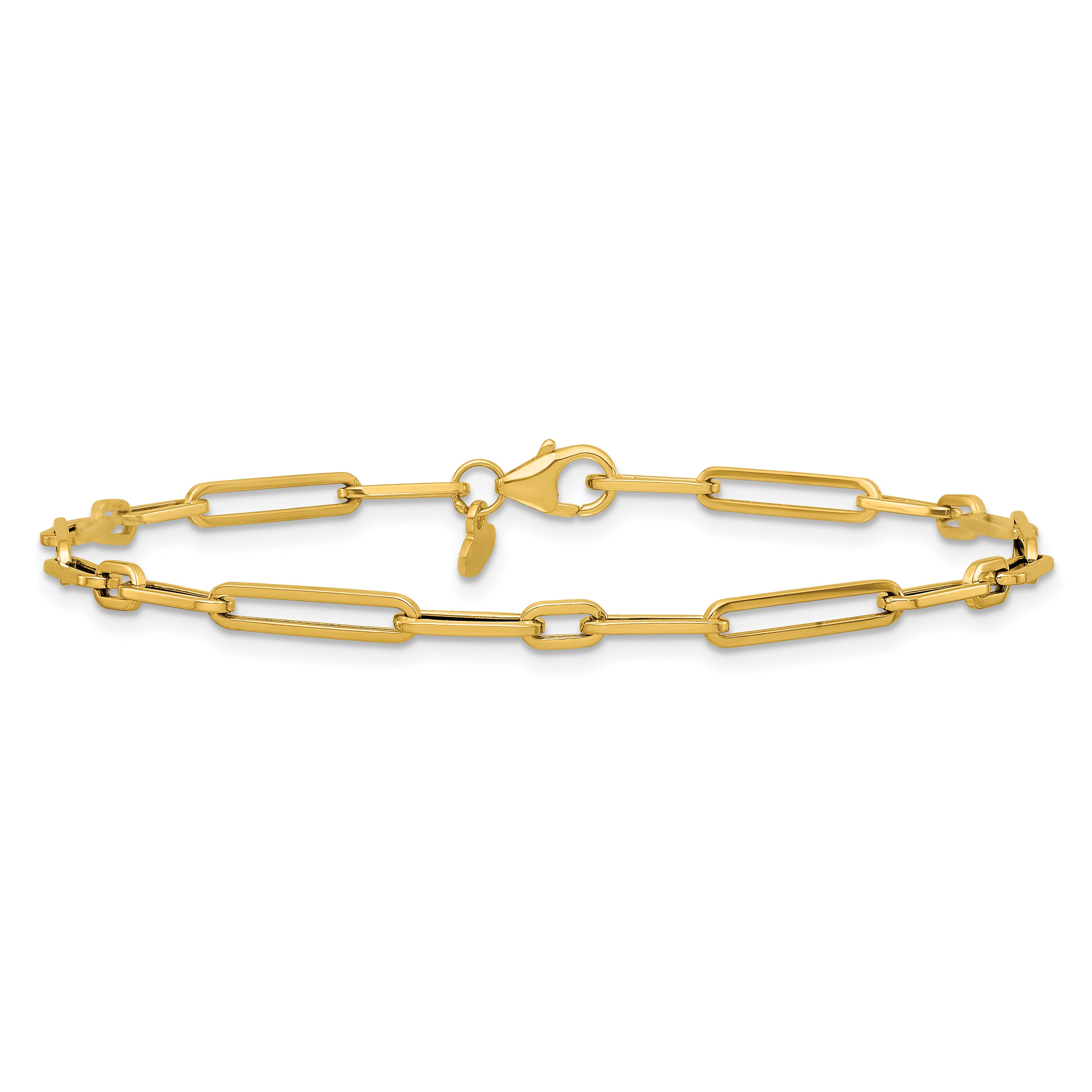 14k Polished 3mm Fancy Long and Short Paperclip Link 7.5 inch Bracelet