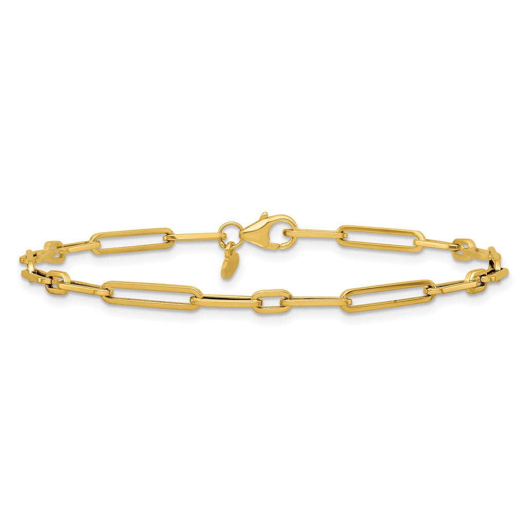 14k Polished 3mm Fancy Long and Short Paperclip Link 7.5 inch Bracelet