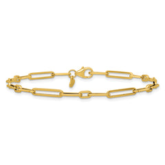 14k Polished 3mm Fancy Long and Short Paperclip Link 7.5 inch Bracelet