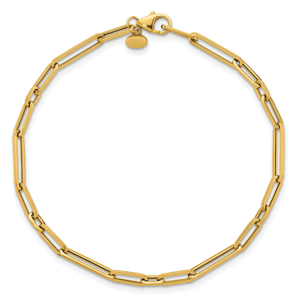 14k Polished 3mm Fancy Long and Short Paperclip Link 7.5 inch Bracelet
