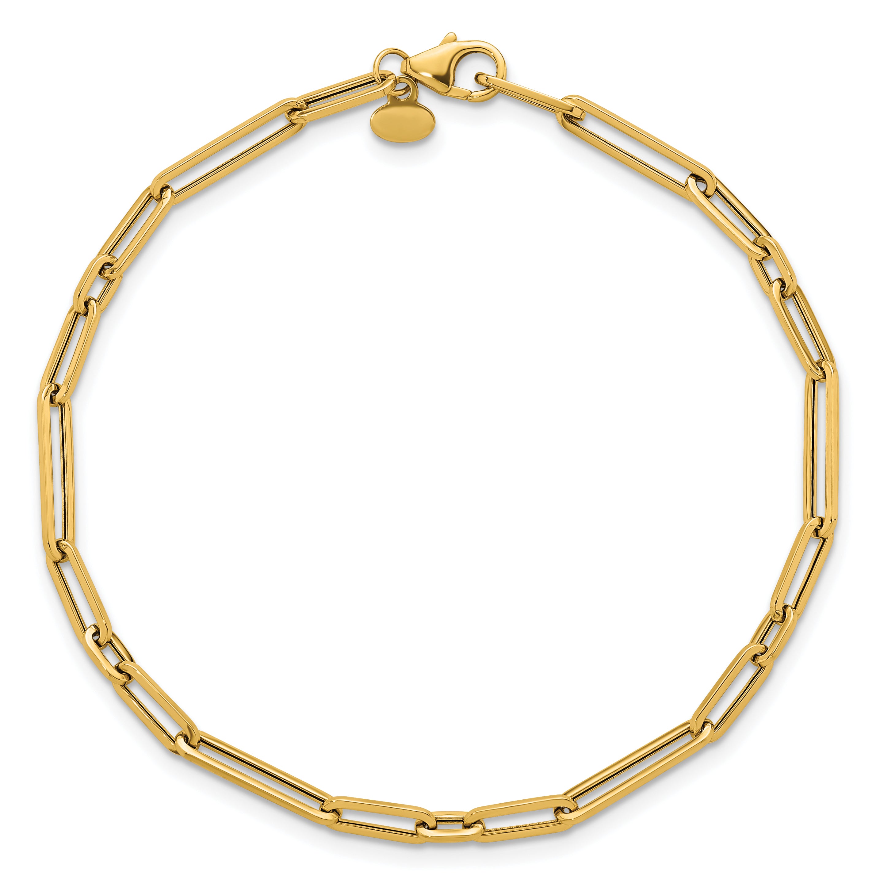 14k Polished 3mm Fancy Long and Short Paperclip Link 7.5 inch Bracelet