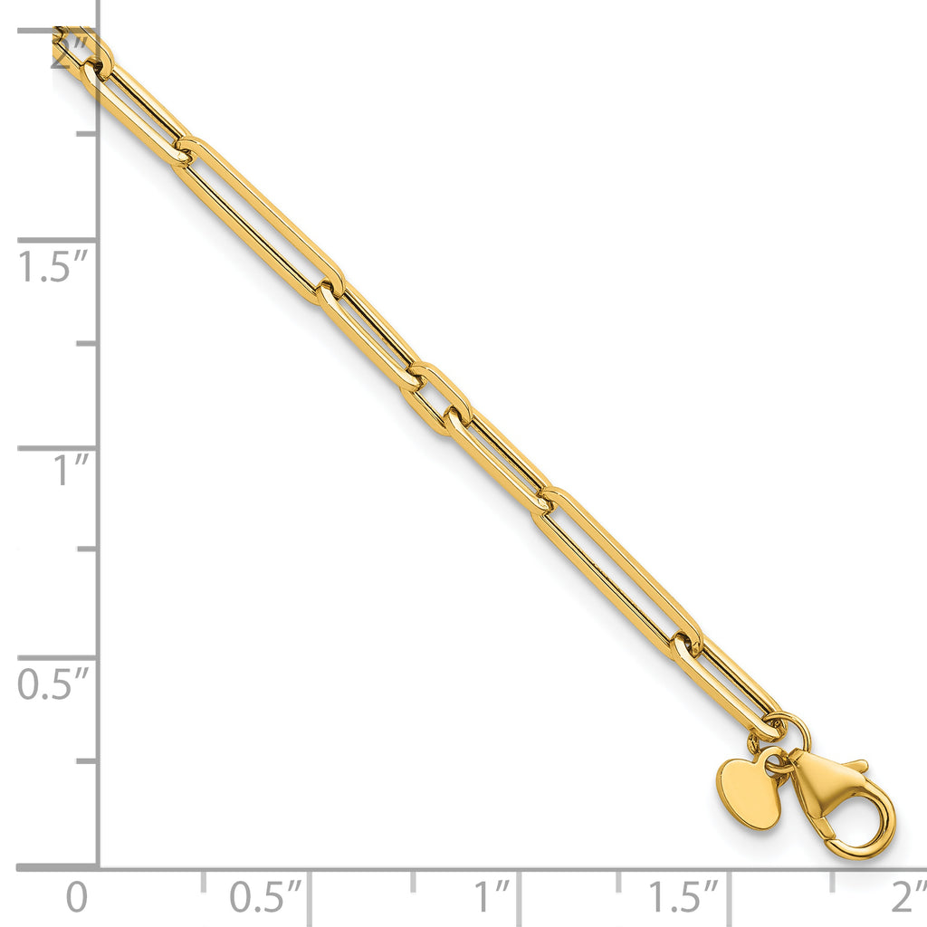 14k Polished 3mm Fancy Long and Short Paperclip Link 7.5 inch Bracelet