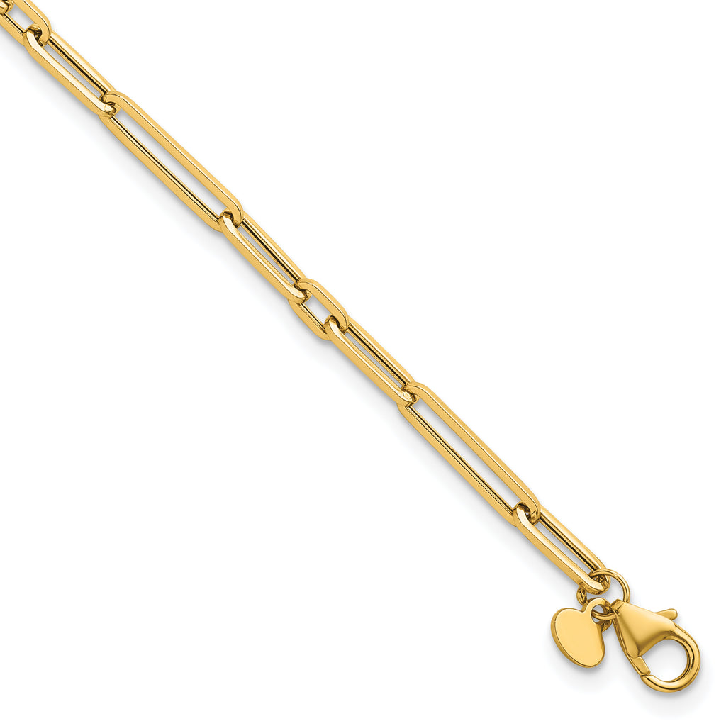 14k Polished 3mm Fancy Long and Short Paperclip Link 7.5 inch Bracelet