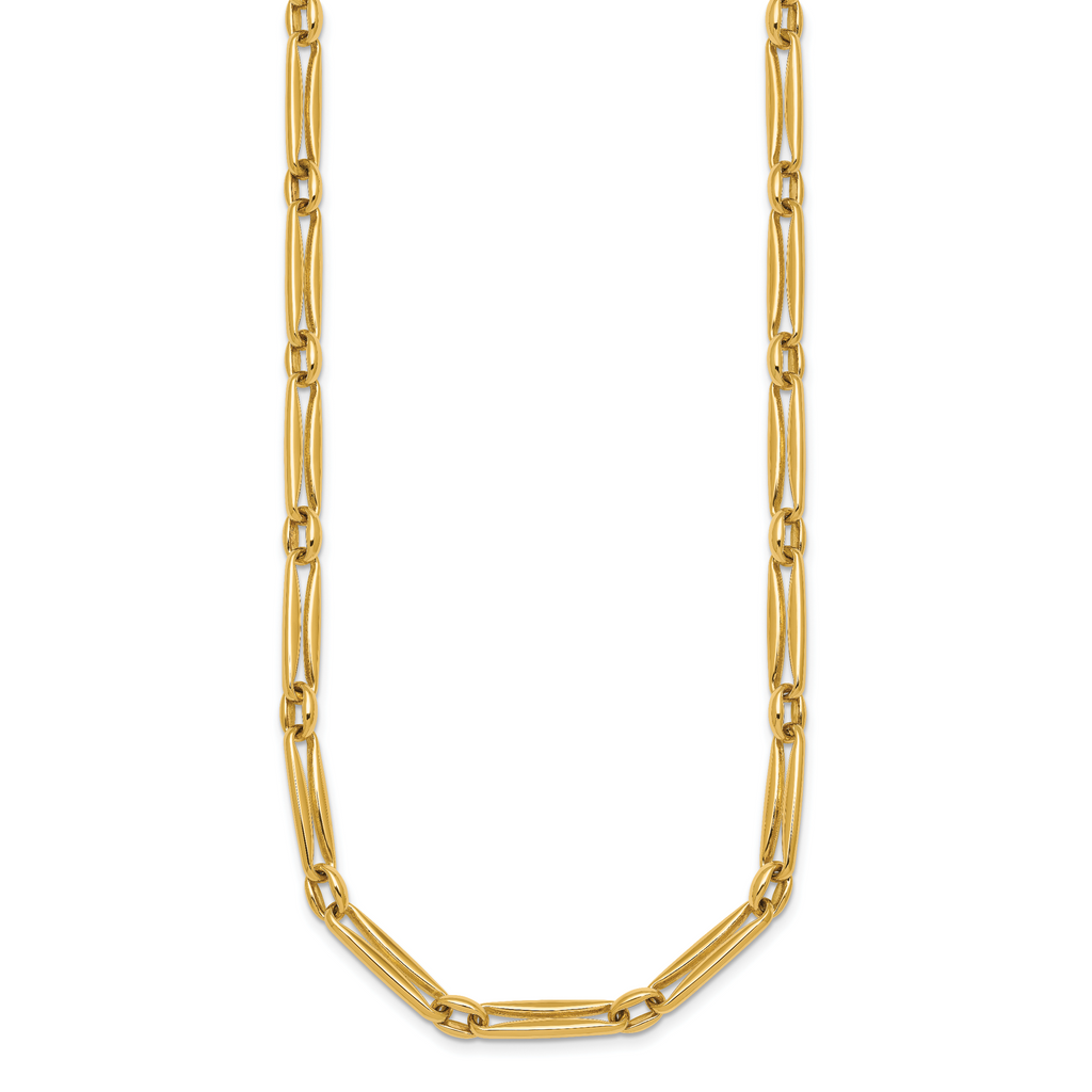 14k Polished 5mm Fancy Long and Round Link 18 inch Necklace