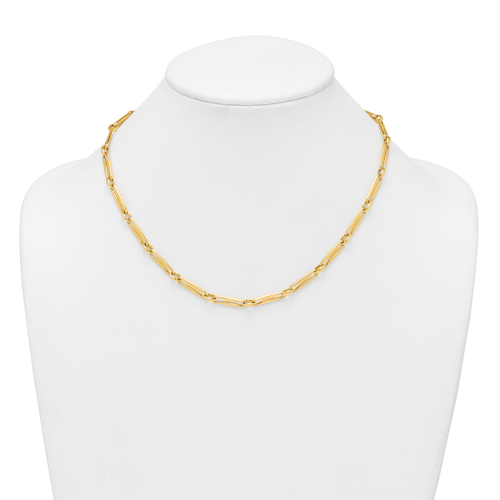 14k Polished 5mm Fancy Long and Round Link 18 inch Necklace