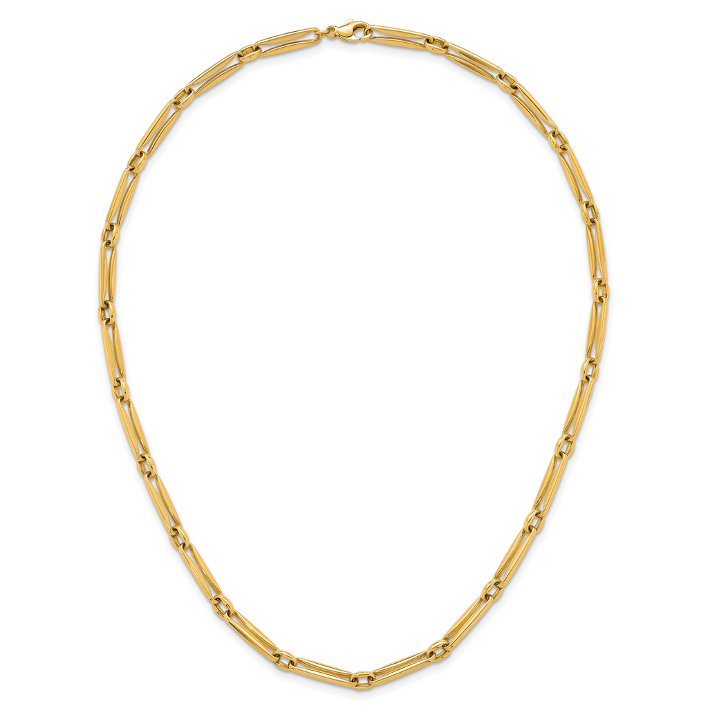 14k Polished 5mm Fancy Long and Round Link 18 inch Necklace
