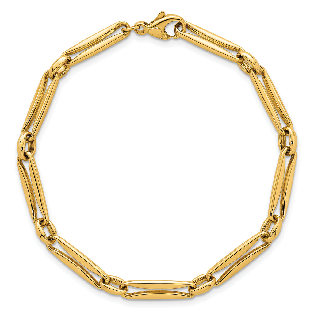 14k Polished 5mm Fancy Long and Round Link 7.5 inch Bracelet