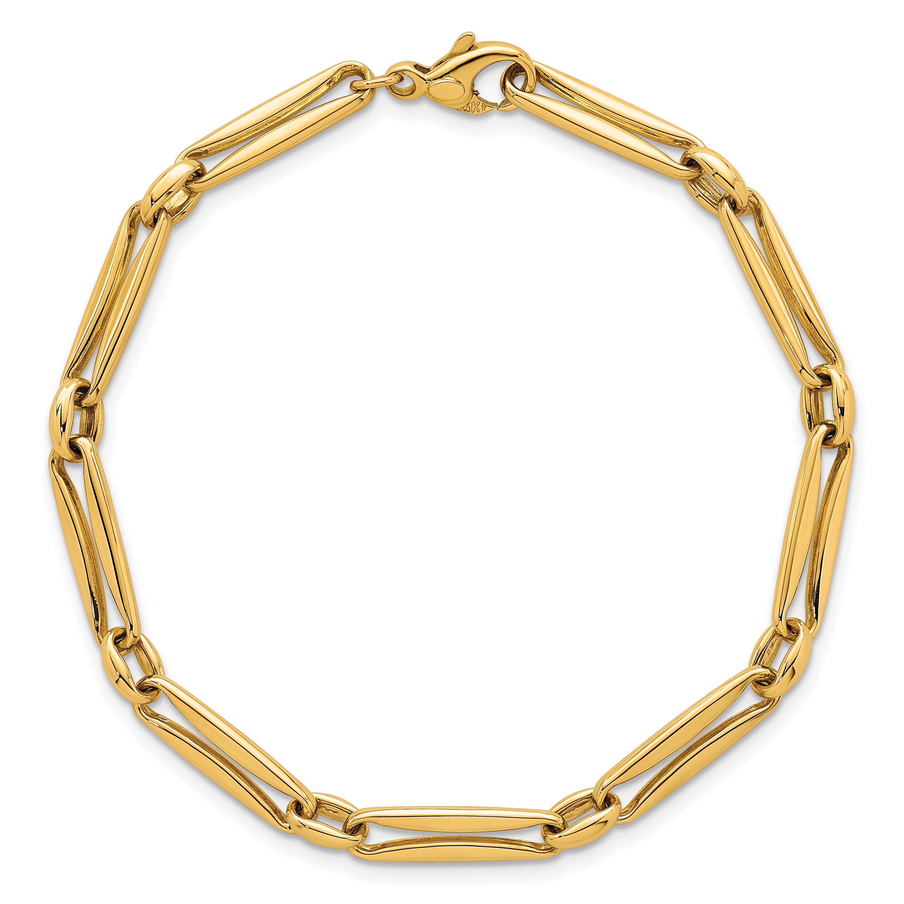14k Polished 5mm Fancy Long and Round Link 7.5 inch Bracelet