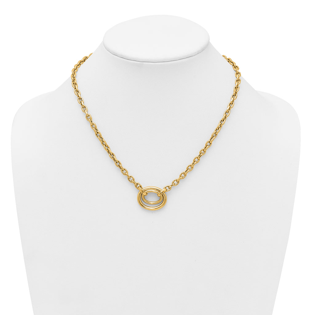 14K Polished Double Oval 17.5 inch Fancy Necklace Plus 0.5 inch Extender