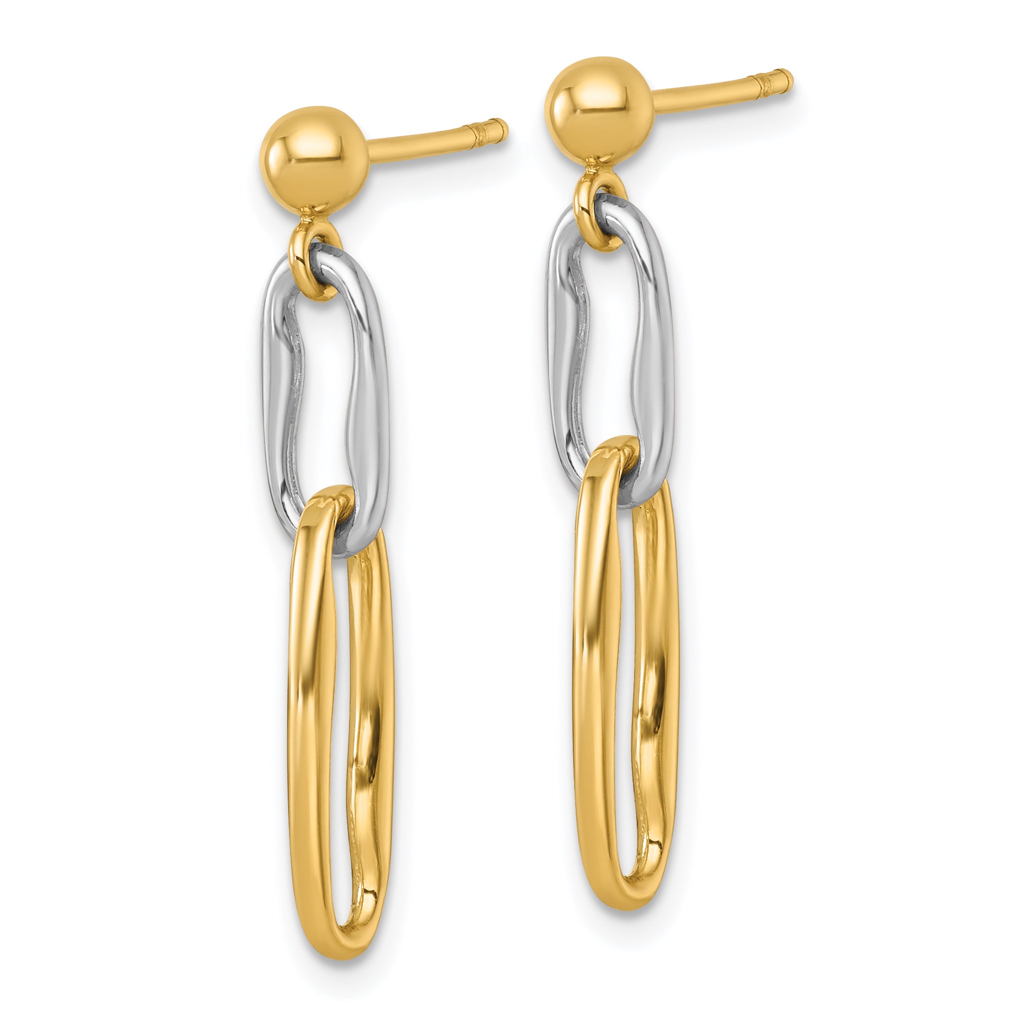 14k Two-tone Polished Fancy Long Link Dangle Post Earrings Secondary image