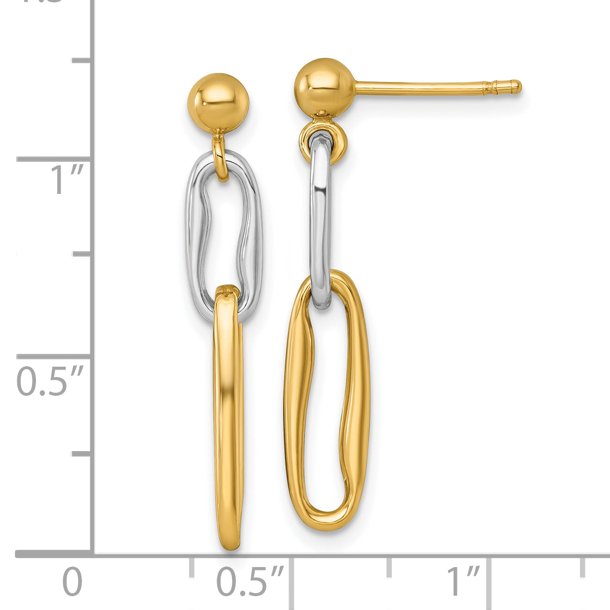 14k Two-tone Polished Fancy Long Link Dangle Post Earrings