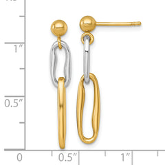 14k Two-tone Polished Fancy Long Link Dangle Post Earrings
