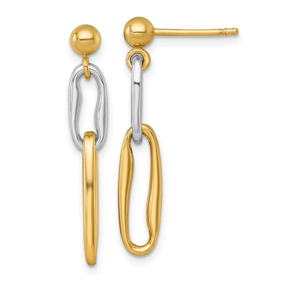 14k Two-tone Polished Fancy Long Link Dangle Post Earrings