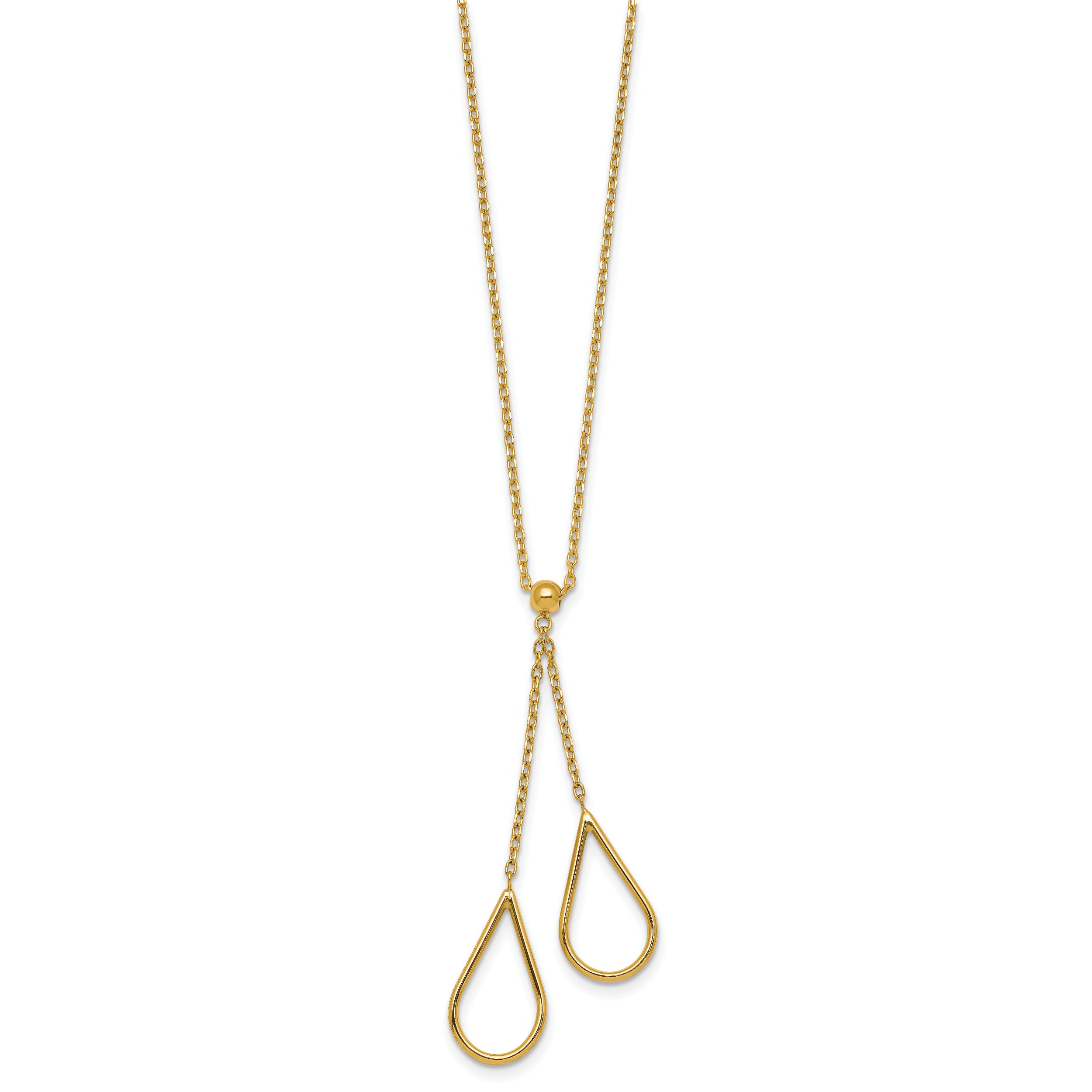 14k Polished Two Teardrops Dangle 16 inch Y-Necklace Plus 2 inch Extender