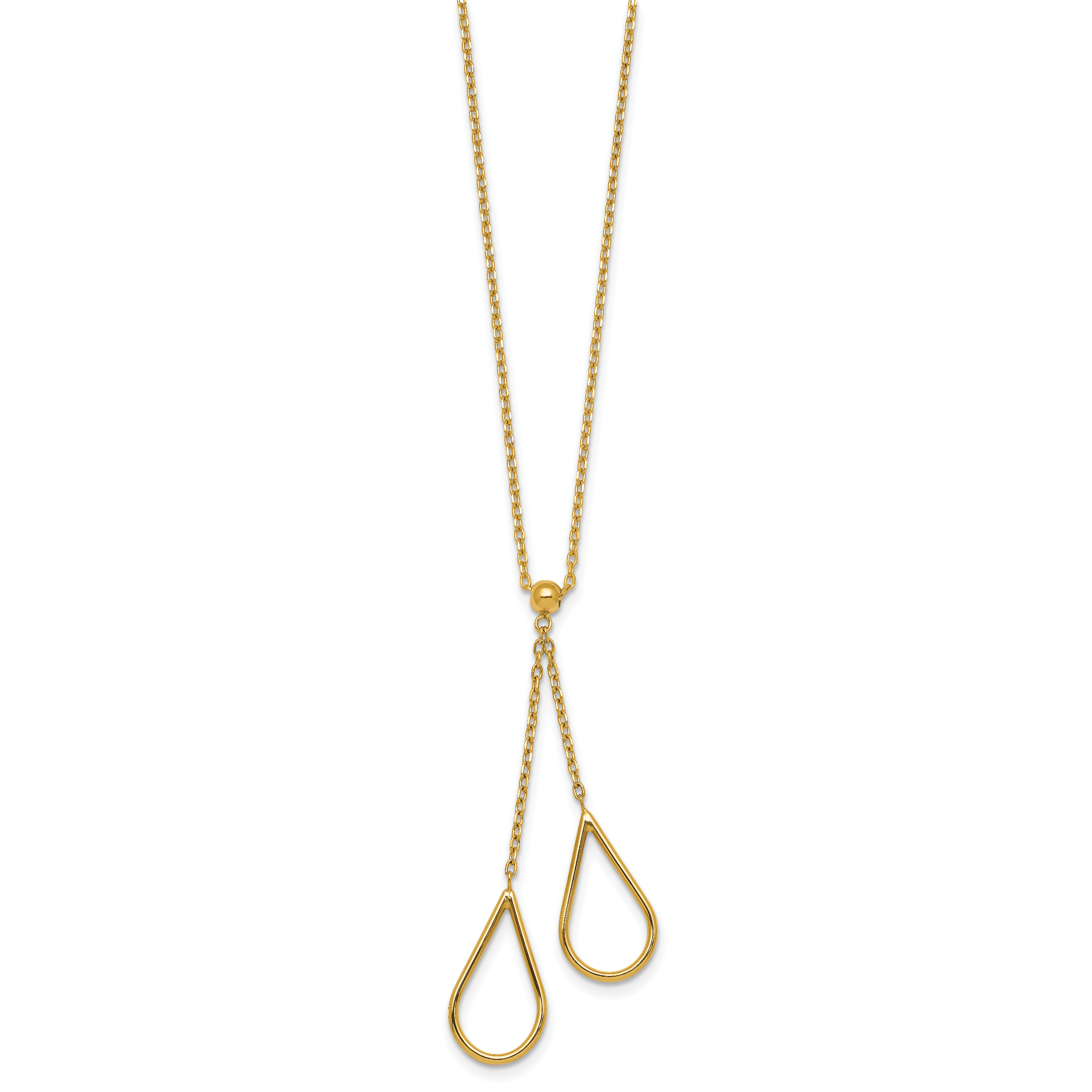 14k Polished Two Teardrops Dangle 16 inch Y-Necklace Plus 2 inch Extender Secondary image