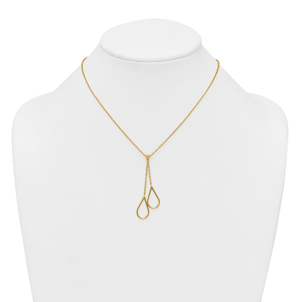 14k Polished Two Teardrops Dangle 16 inch Y-Necklace Plus 2 inch Extender