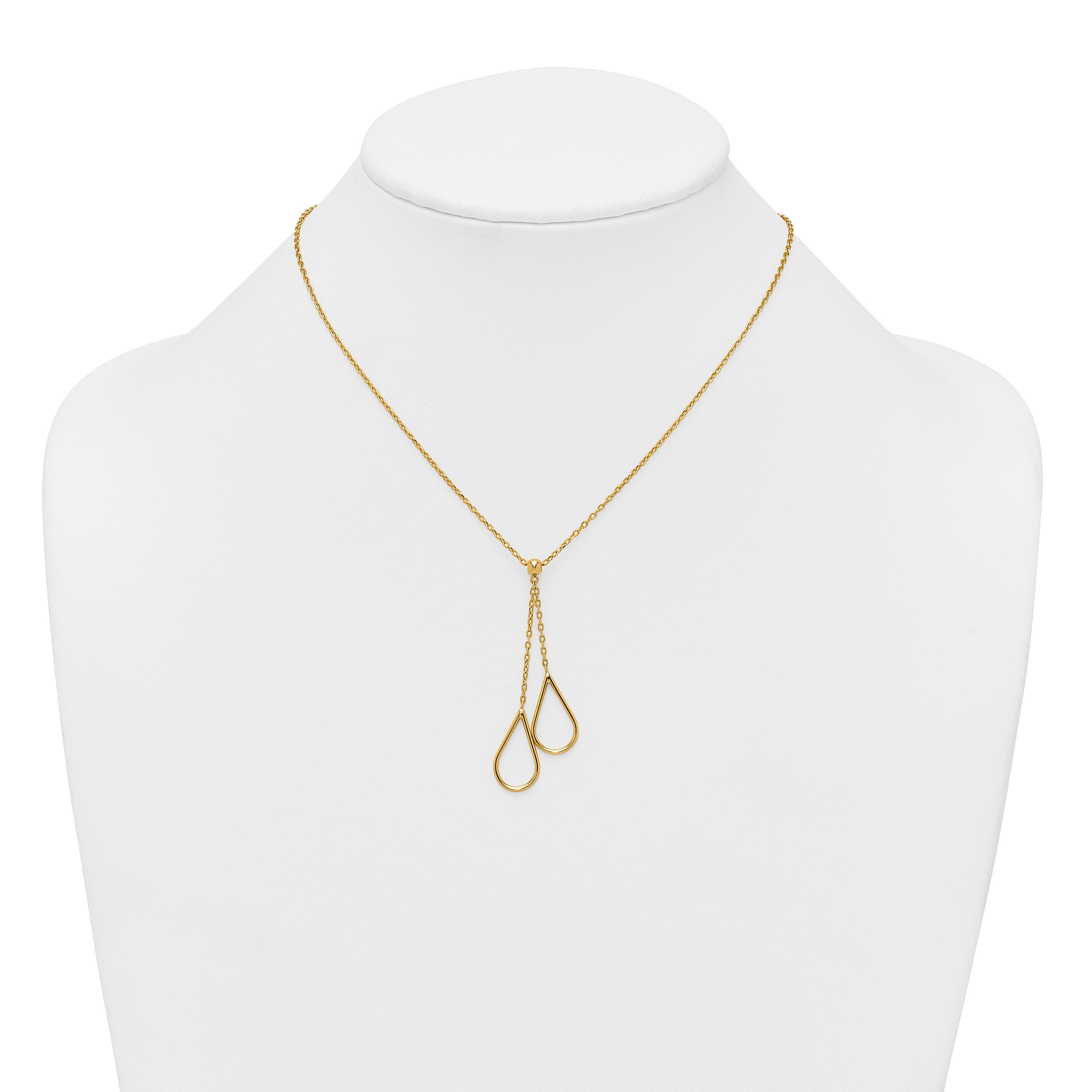 14k Polished Two Teardrops Dangle 16 inch Y-Necklace Plus 2 inch Extender