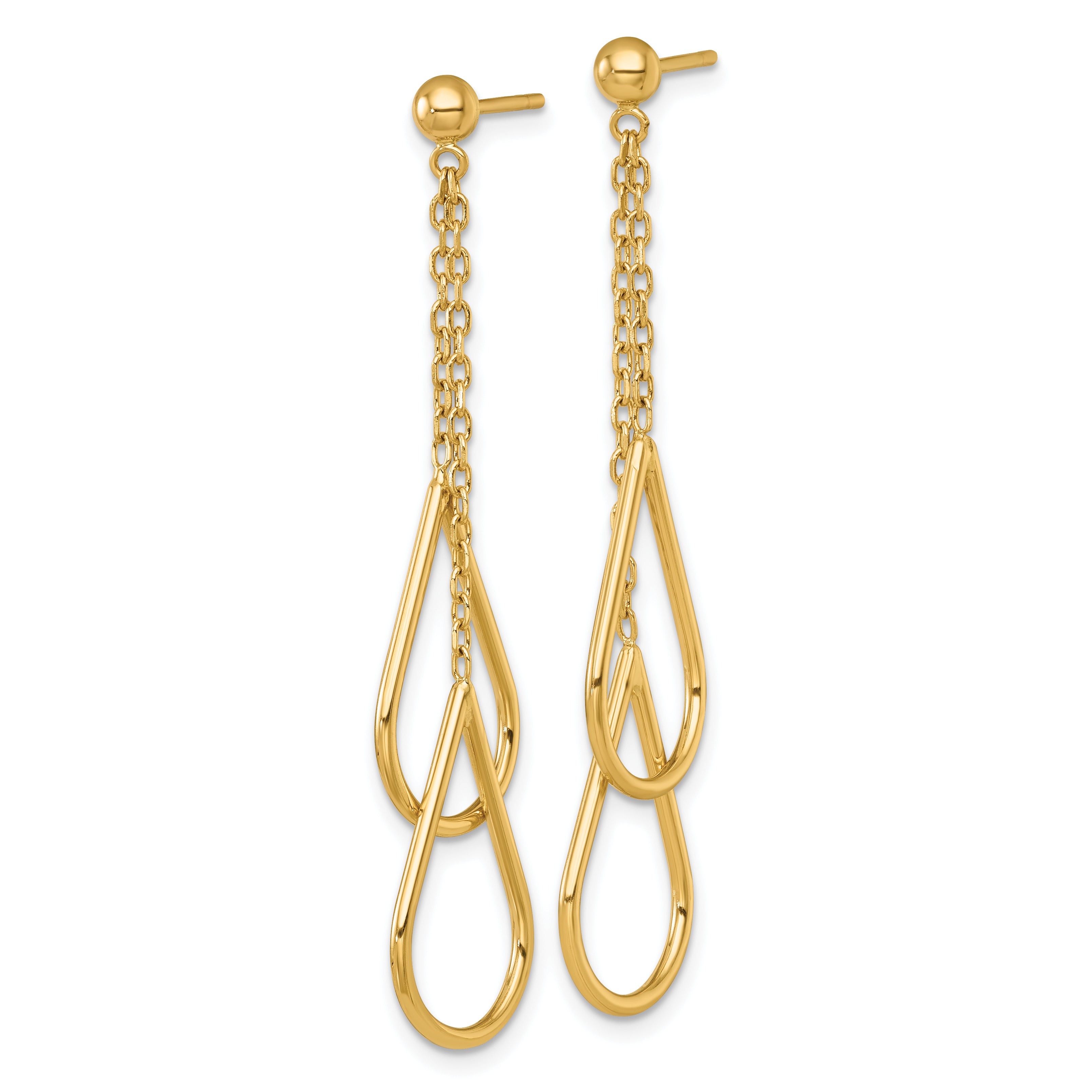 14k Polished Two Teardrops and Chain Dangle Post Earrings Secondary image