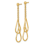 14k Polished Two Teardrops and Chain Dangle Post Earrings